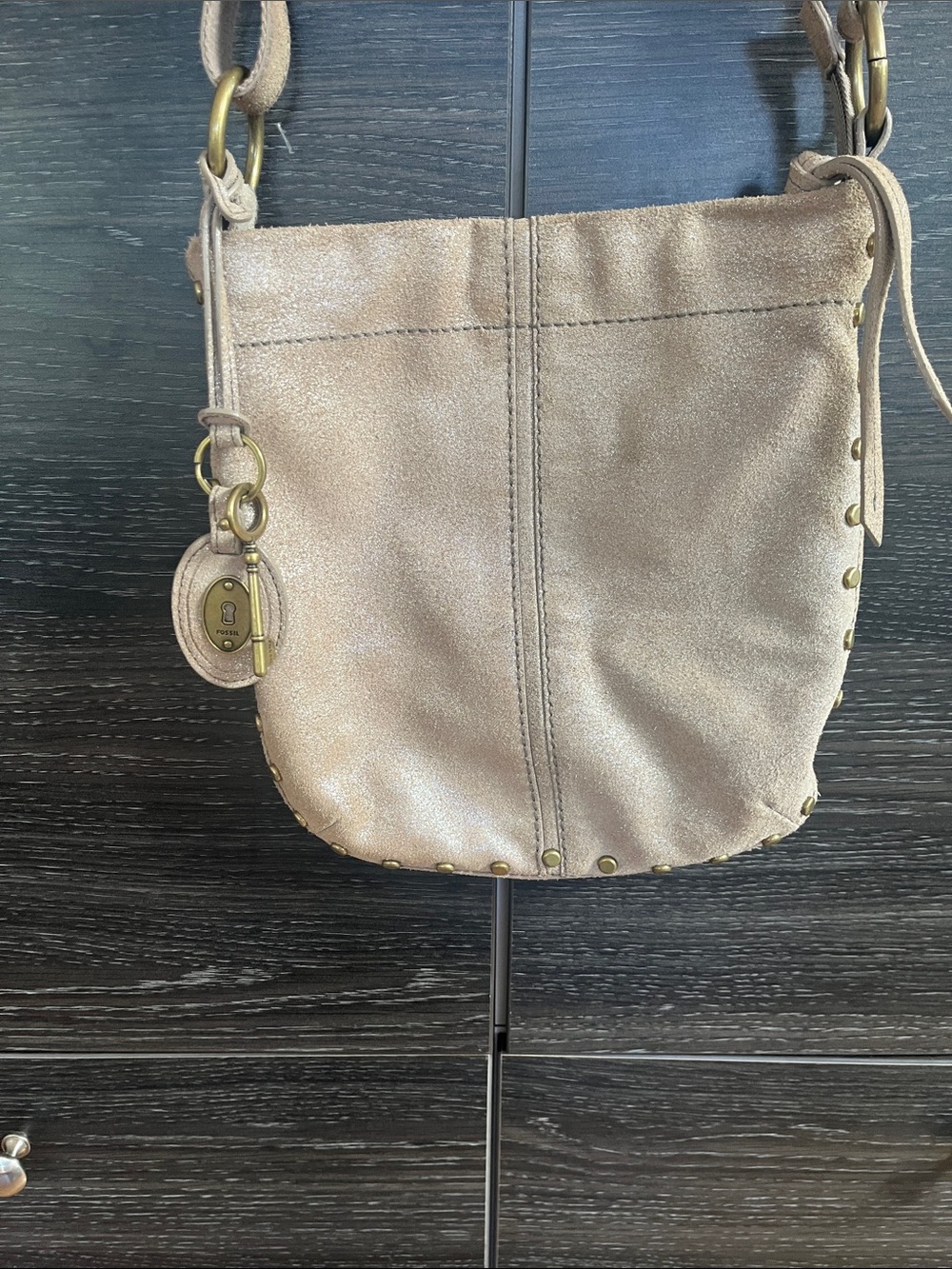 Vintage Fossil Shimmery & Studded Suede Purse